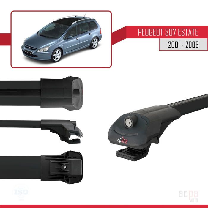 Barres De Toit Pour Peugeot 307 Estate 2001-2008 - Porte-bagages Aluminium, Capacité 75kg