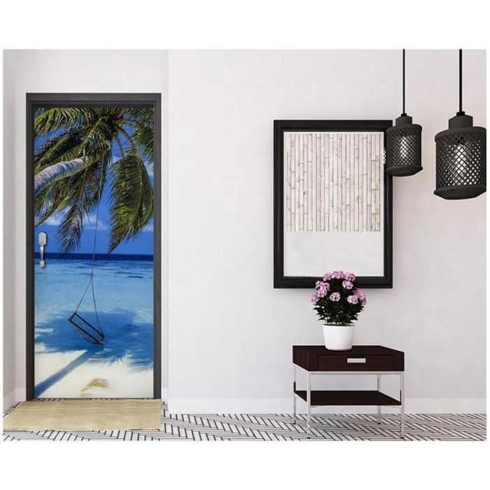Sticker Porte 3D Effet Trompe-l’œil Hawaii – Vue Sur Mer, 85x215cm, PVC Amovible – Décoration Chambre, Salon - 9