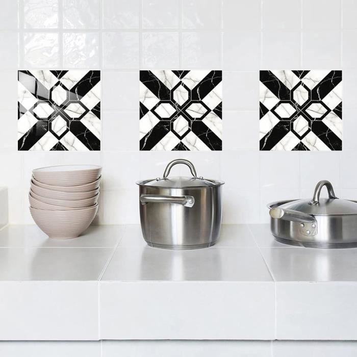 Adhésif Crédence Cuisine Marbre – 10 Feuilles 60x30 Cm – Imitation Carrelage Blanc – PVC Résistant – Facile à Poser Sans Travaux