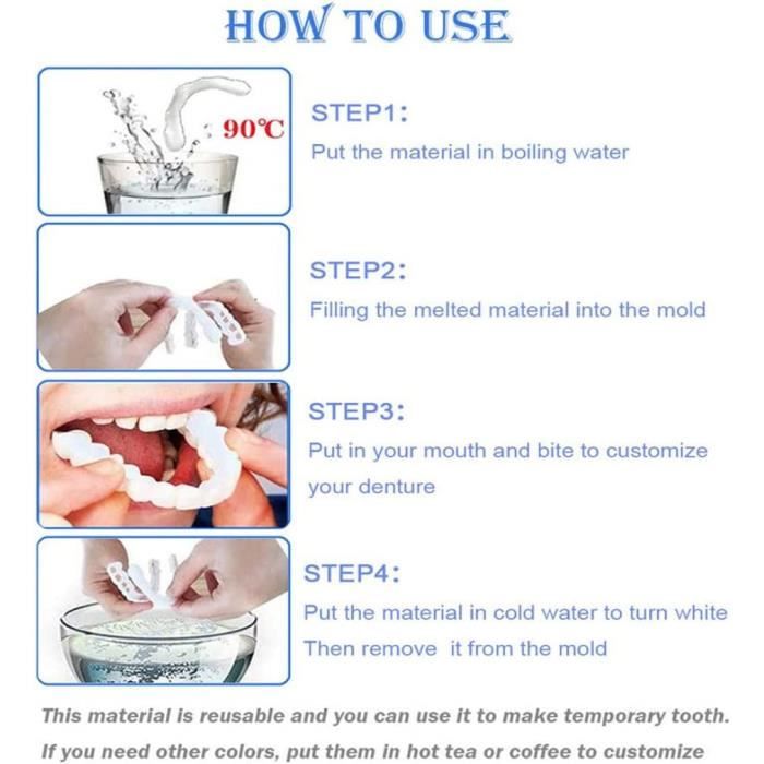 EUPSIIU 6 Paires Prothèses Dentaires, Prothèse Dentaire Cosmétique Sourire  Dent de Placages Dentaires Instantanées Prothèse Temporaire de Blanchiment  Fausses Dents Haut Bas Prothèses Dentaires : : Hygiène et Santé