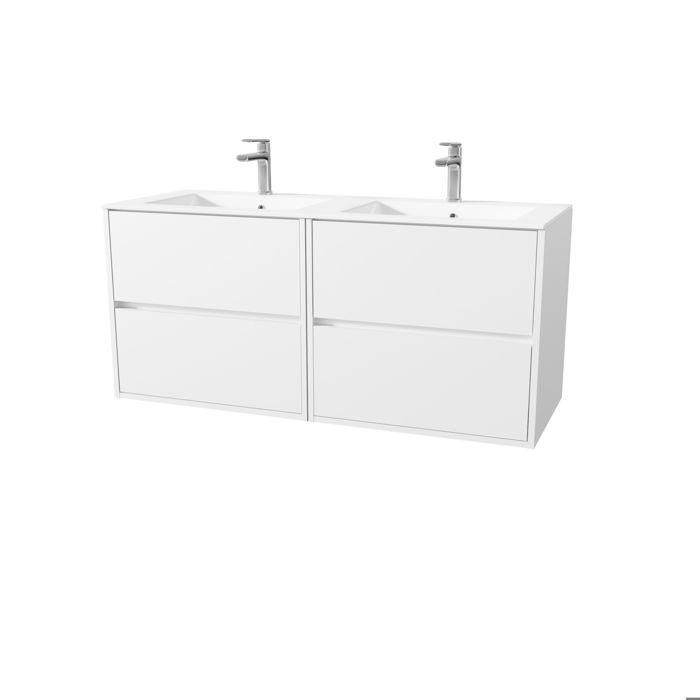 Meuble De Salle De Bain Double Vasque 120 Cm Blanc - 4 Tiroirs - HAPAOSO