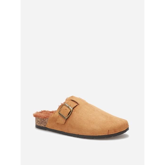 Mules en su dine fourr es bride Femme Camel Blanc Camel