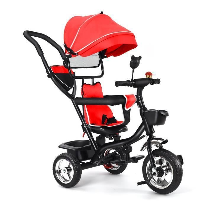 OHMG Tricycle pour enfants évolutif, 4 en 1 Tricycle vélo et poussette jusqu'à 25 kg, Poussette avec poignée réglable, Tricycle pour enfants de 1 à 5 ans, Rotable pliable pare-soleil (vert
