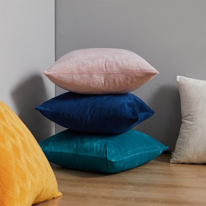 Lot De 4 Housses De Coussin 45x45 Velours - Bleu Vert Rose Jaune Gris, Déco Scandinave Canapé
