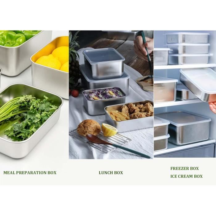 DMJJSD Lot de 4 grandes boîtes de conservation avec couvercle - En acier inoxydable - 2000 ml - Hermétiques - Pour fromage, fruits, viande, salades