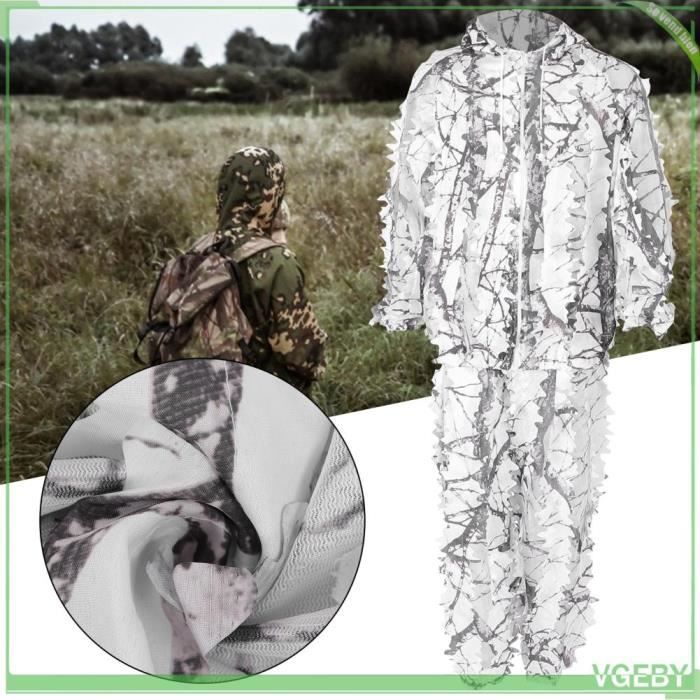 Ensemble Veste + Pantalon Camouflage Neige - Taille Unique Unisexe - Nylon Blanc - Neuf