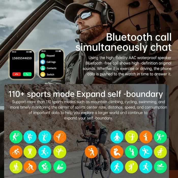 Gard Pro Ultra Montre connectée avec moniteur de fréquence cardiaque et de sommeil IP68 Écran