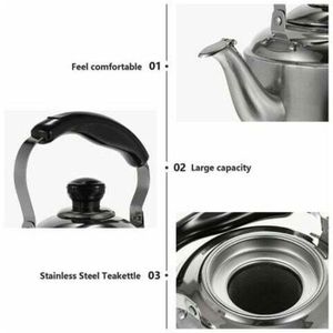 Théière 1.5L Pour Cuisinière Gaz - Acier Inoxydable Poli Miroir, Poignée Silicone Pliable, Sifflet Automatique