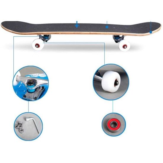 DFWYG Skateboard Planche à roulettes 31 x 8 Pouces 7 Couches Longboards en Bois D/'érable avec Roues Lumineuses à LED Skateboard Cruiser Complète Professionnelle pour Adolescents Adultes Enfants