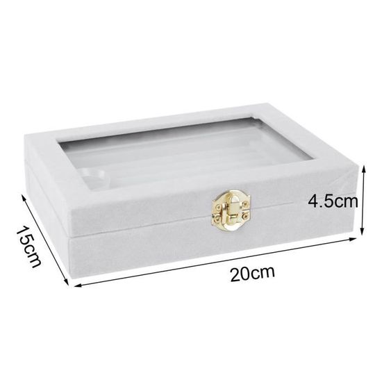 Gris SODIAL Boite de Rangement en Velours et Verre d/¡/¯Affichage pour Bague Boucle D/¡/¯Oreille Bijoux Porte-Plateau Boitier de Rangement