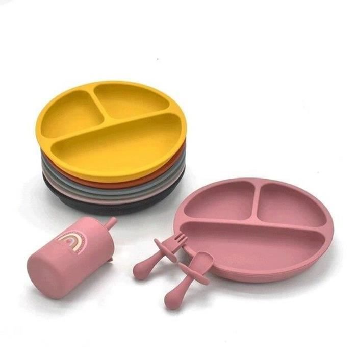 Zoegneer Assiette En Silicone Pour Bébé Motif Hibou Mignon Avec Ventouses Antidérapantes - Rose Foncé
