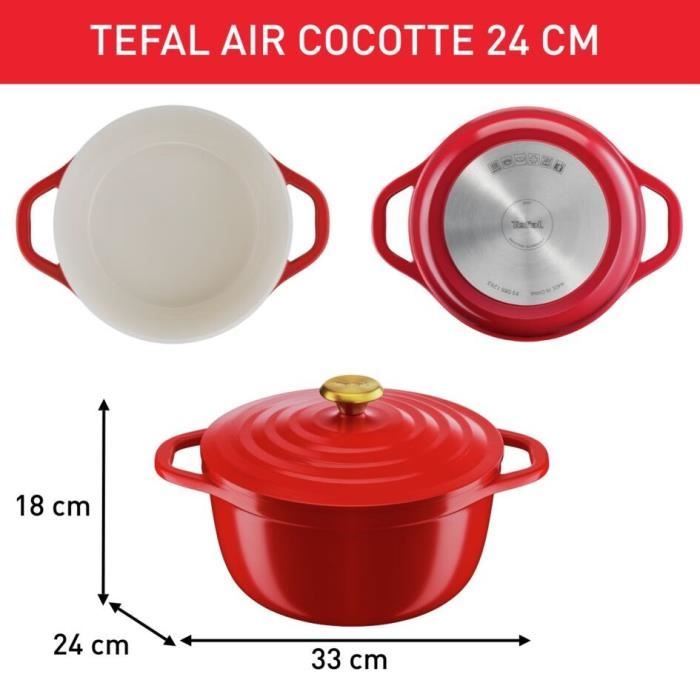 TEFAL E2548904 Air cocotte légere ovale 30x23 cm, fonte d'aluminium rouge,  tous feux dont induction - Cuisine et pâtisserie