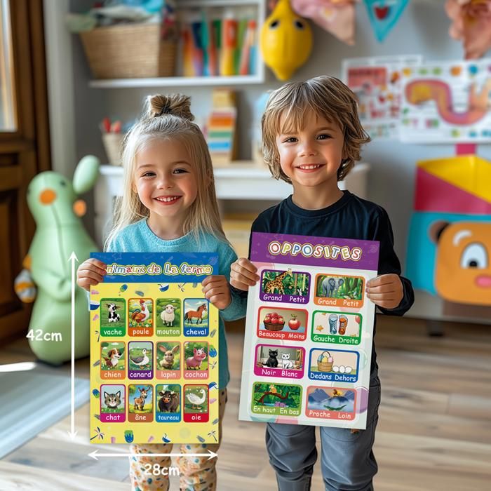 Poster Éducatif Alphabet & Chiffres 30x40 Cm Pour Enfants - Toile Avec Rouleau Bois, Idéal Chambre Ou École Maternelle - 9