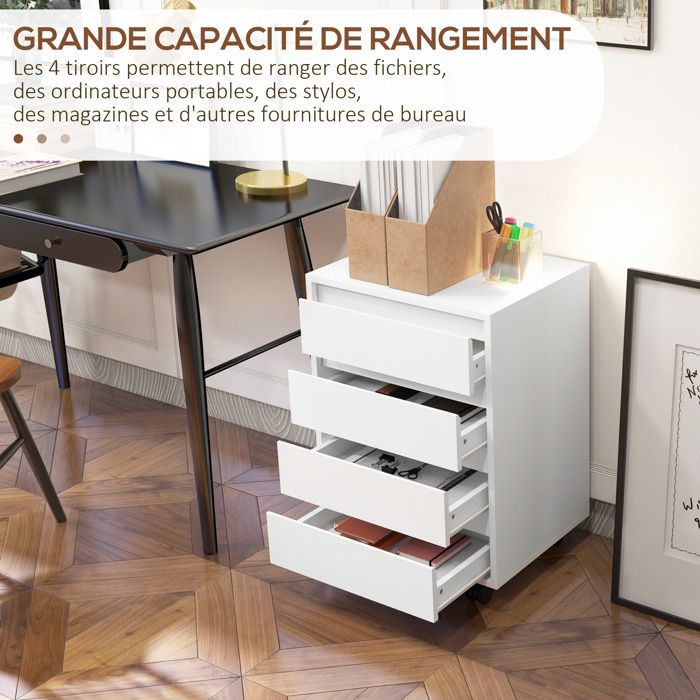 HOMCOM Caisson Bureau Meuble De Rangement Verrouillable Avec 3 Tiroirs Et Etagere Reglable Roulettes 40 X 60 X 56 Cm~1sehm7i1q2001