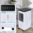 Rafraîcheur d'Air Portable 3 en 1, Climatiseur Mobile 15L Ventilateur Humidificateur 2 Blocs Glace Roulettes 360° Minuterie 7.5H