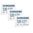Lot de 3 Carte mémoire microSD Samsung Evo Plus 128 Go SDXC TF carte U3 Classe 10 A2 130 Mo/s avec Adaptateur-0