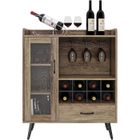 SogesHome Cave à Vin avec 1 Porte Vitrée et Tiroirs, Meuble Bar 3 Niveaux en Bois de Chêne avec 8 Caves à Vin pour Vin et Verres