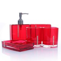 set de 5pcs Accessoires Salle de bain flacon bouteille porte-Savon Brosse à Dents toilette Maison en résine rouge