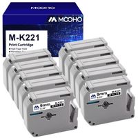 Compatible Ruban M-K221 MOOHO pour Brother M-K221 MK221 pour Brother PT-55 PT-60 PT-65, Pack de 10, Noir sur Blanc, 9mm x 8m