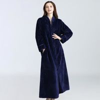 Chemise de Nuit, Pyjama À Fermeture Éclair Épaissie Flanelle Couple Peignoir Pyjamas Pour Hommes et Femmes (Bleu Marine)