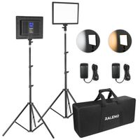 RALENO 2-piece LED video light and 75" stand lighting kit, CRI 95+ photographic lighting with 8000mAh internal battery and LCD displ