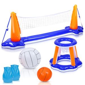 JEUX DE PISCINE Izrielar Gonflable Volleyball Piscine Ensemble Toy avec Basket Ball Hoop Filet pour Nautiques JEUX DE PISCINE