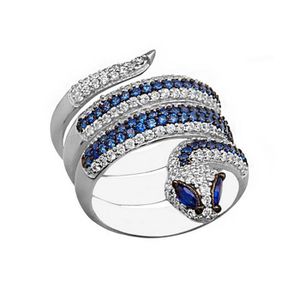 BAGUE - ANNEAU Bague Loi serpent d'argent 925m femme reliada pierres bleues zircons - Taille: 57