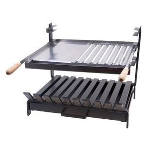 Grille Barbecue Acier Chromé 60x40 Cm Avec Poignées Bois - Idéale Cheminée Et Extérieur