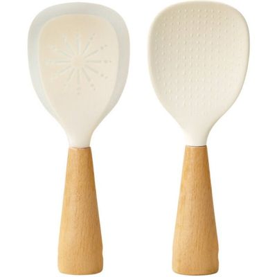 Cuillère à Riz Debout Avec Manche En Bois Et Tête En Silicone - Pelle à Riz Résistante à La Chaleur Pour Cuisine