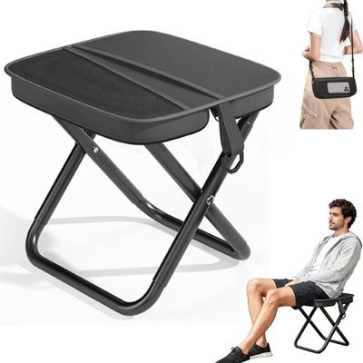 Tabouret Pliant Camping 27 Cm – Alu Et Tissu Oxford, Charge 140 Kg, Noir