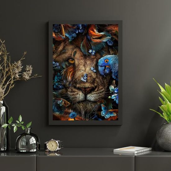 Kit DIY Peinture Diamant 5D Grand Format Lion Et Éclair 110x60 Cm - Diamants Ronds 26 Facettes, Toile Collante Complète
