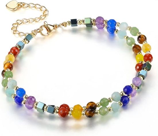 Collier & Bracelet Chakra En Pierres Naturelles – 7 Chakras, Agate – Ensemble Bijoux Ésotérique