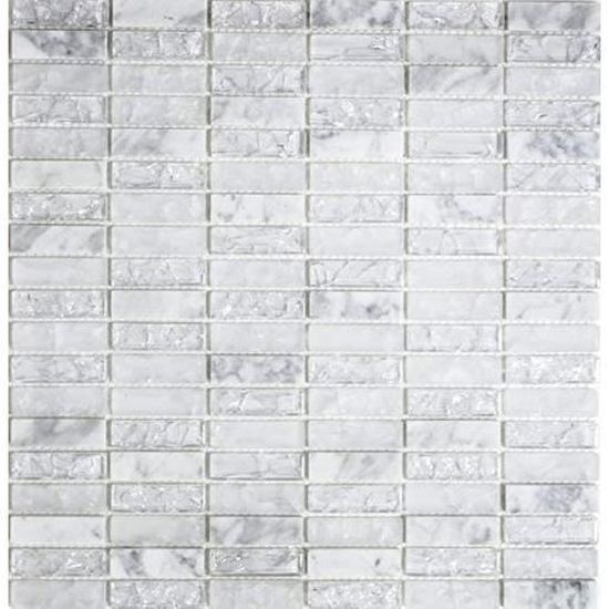 Mosaïque Rectangle Pierre Et Verre Blanc Gris – 10 Plaques, Rustique, Mosaik-Netzwerk