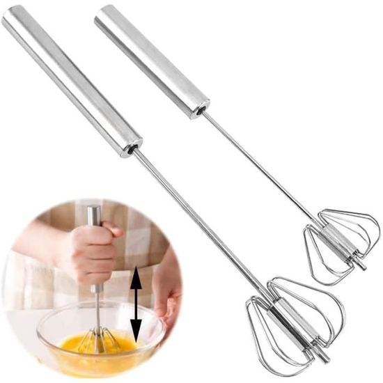 SDFSA 2 Pièces Batteurs à Œufs, Fouet Multifonctionnel Semi-Automatique Main, Acier Inoxydable Fouet, Batteur Lait, Rotatif, pour Mélanger, Fouetter, Battre, Faire Mousser T213