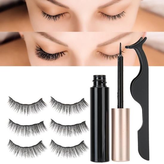 Kit De 3 Paires De Faux Cils Aimantés + Eyeliner Magnétique - Effet Naturel, Teinte Noire - Neuf