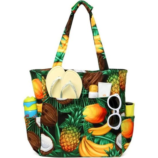 Sac De Plage XXL Lubardy 30L/40L - Grande Capacité - Multi-Poches - Imperméable - Beige