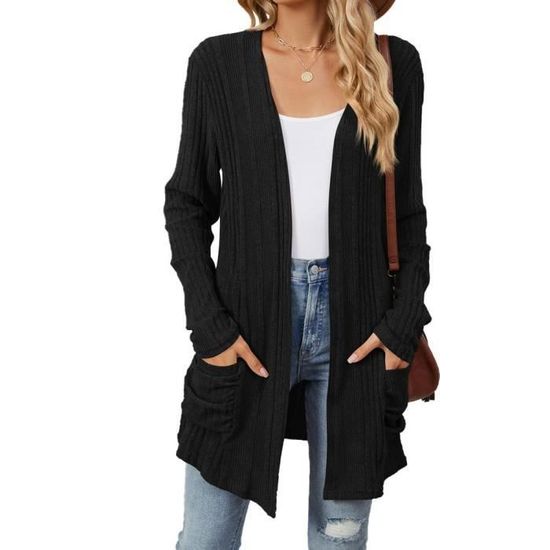 Cardigan Femme Long Léger - Manches Longues, Ouvert Devant, Avec Poches - Pour Été, Printemps, Automne