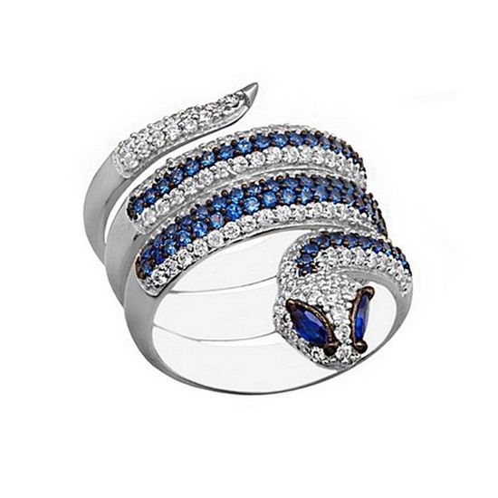 Bague Double Anneau En Argent 925 Avec Motif Serpent Et Zirconium - Taille 54, Neuf Sans Emballage