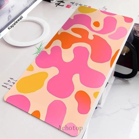 Tapis De Souris Gaming XXL 600x300 Mm - Rose Motifs Animaux - Surface Lisse, Base Antidérapante - Bords Cousus