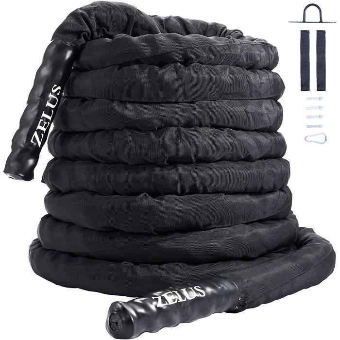 9M Corde de Combat, Corde de Bataille pour Entraînement de Bras, Battle Rope pour Gymnastique Maison de Résistance avec Mousqueton