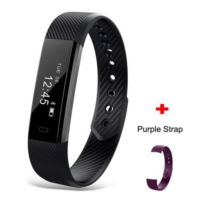 Montre connectée,Bracelet intelligent de suivi de forme physique ID115 Veryfit APP moniteur d'activité - Type ID115 Black W Purple