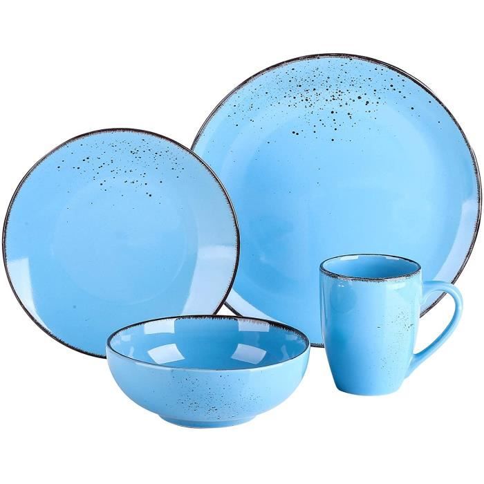 vancasso, Série Navia, Service Complet en Céramique Individuel, 4 Pièces, Assiette Bol Tasse, Faïence Style Classique