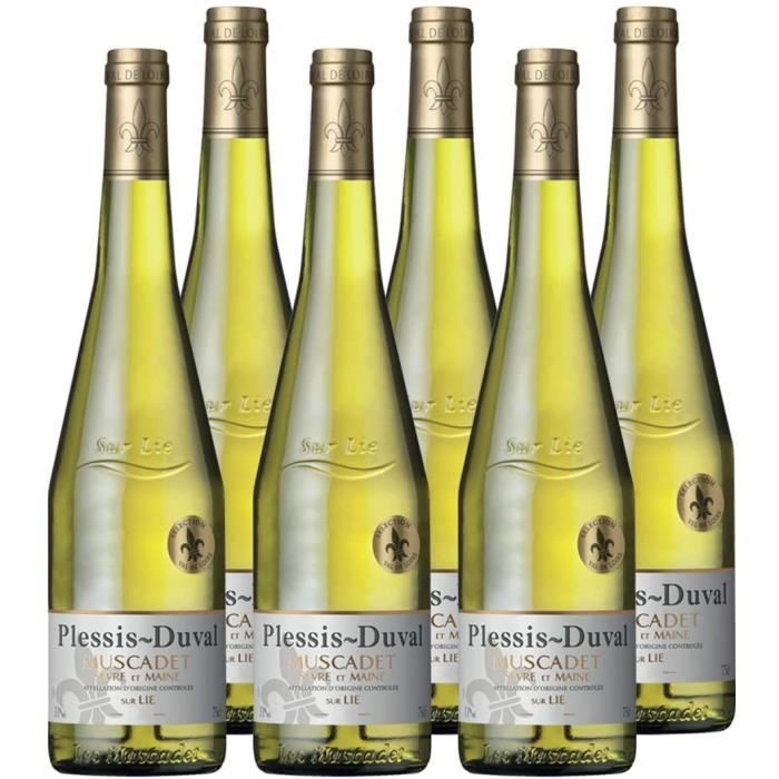 Plessis Duval - AOP Muscadet Sevre et Maine sur Lie - Vin Blanc - Millésime 2019 - Lot de 6 bouteilles x 75 cl