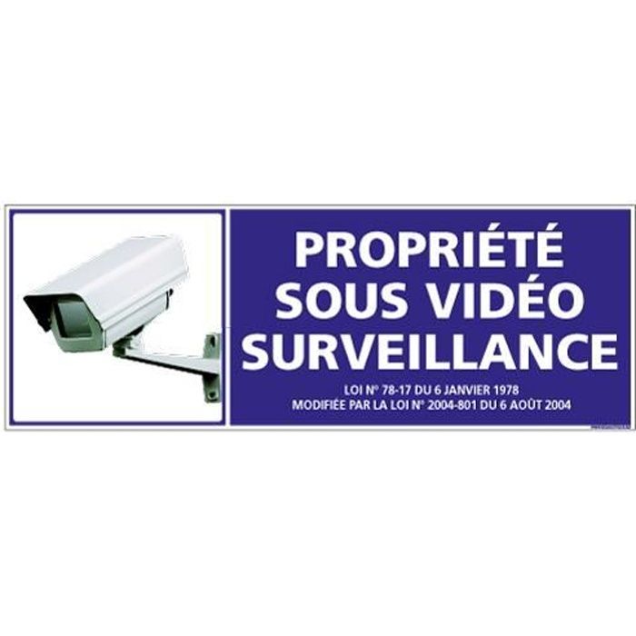 Panneau de signalisation Propriété sous Vidéo Surveillance - PVC 1,5 mm - Adhesif au dos - Dimensions 210x75 mm