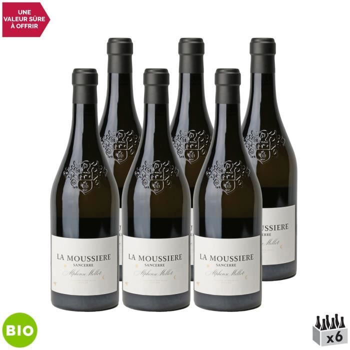 Sancerre La Moussière Blanc 2020 - Bio - Lot de 6x75cl - Alphonse Mellot - Vin AOC Blanc du Val de Loire - Cépage Sauvignon Blanc