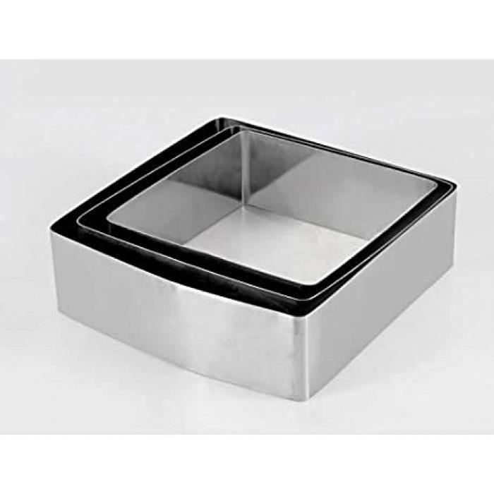 516608 lot de 3 moules à gâteau inox forme carrée 16-18-20 cm hauteur 6 cm, acier inoxydable, 0 cm