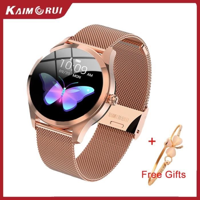 Montre intelligente femmes étanche IP68 moniteur de fréquence cardiaque Fitness Tracker Sport KW10 Smartwa - Gold Stainless - WL6936