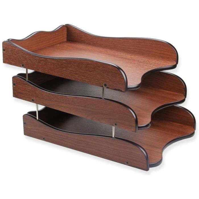 Bureau Empilable Espace De Rangement Organisateur, Corbeille à Courrier A4 En Bois à Trois Couches Créatif Bureau Riser Porte-revu