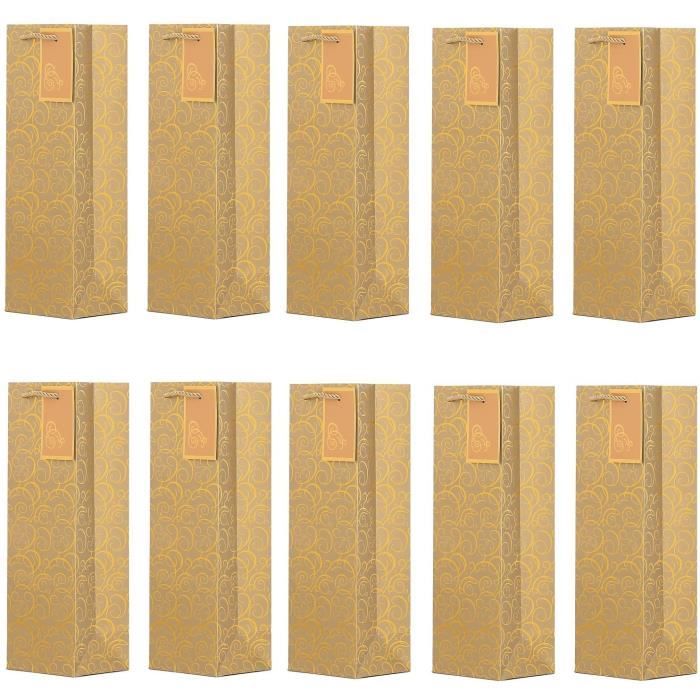 DonDon - Lot de 10 pochettes cadeaux sacs de bouteilles or pour vin et champagne 36x12x10 cm92