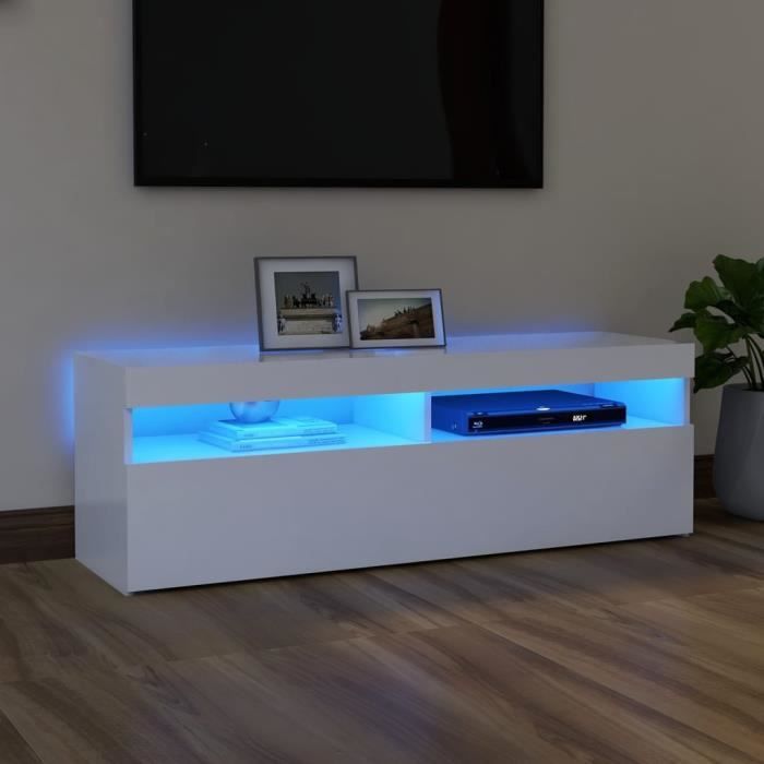 1781BEL® Meuble TV Vintage Design-Armoire TV avec lumières LED,Banc TV,Table Salon Blanc 120x35x40 cm